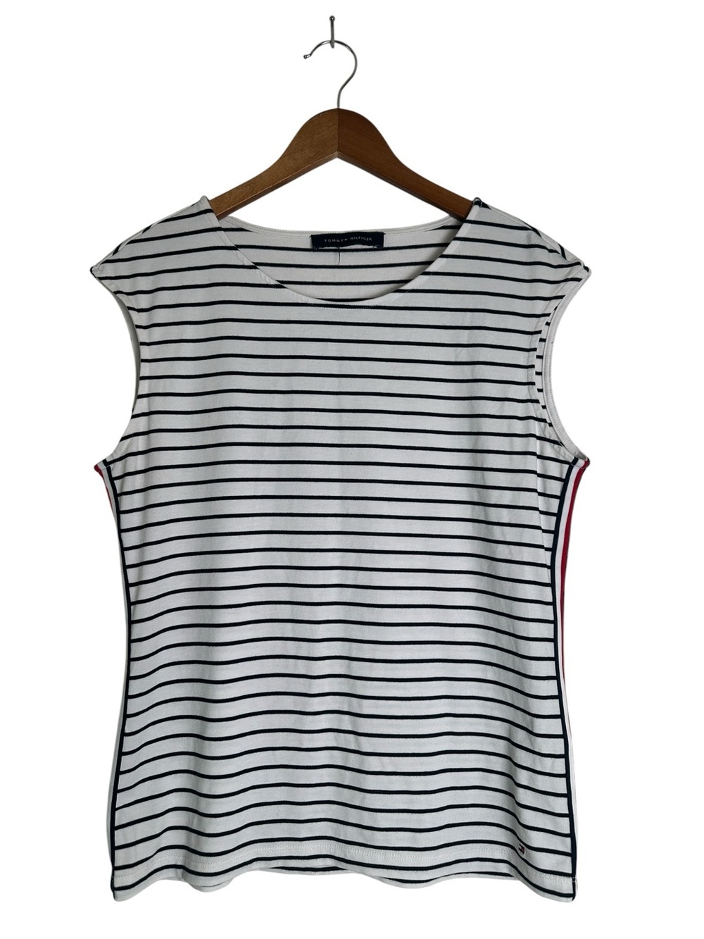 Tommy Hilfiger Women’s L White Navy Striped Sleeveless Knit Top